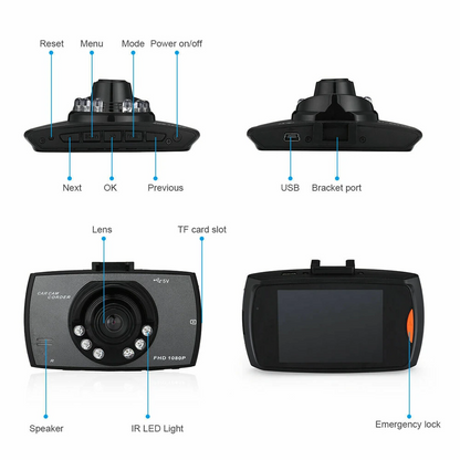 2.7" 1080P Dual Dash Cam with Night Vision & G Sensor
