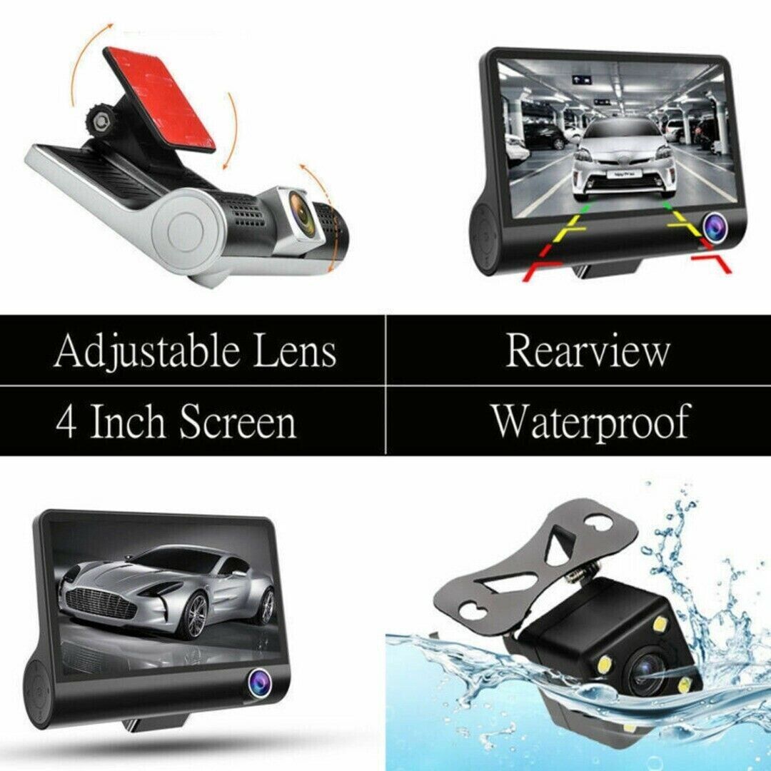1080P 4" Dual Lens HD Dash Cam with Rearview Camera, G Sensor, and Night Vision