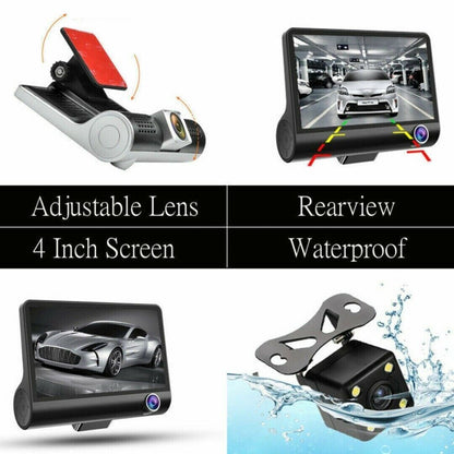 1080P 4" Dual Lens HD Dash Cam with Rearview Camera, G Sensor, and Night Vision