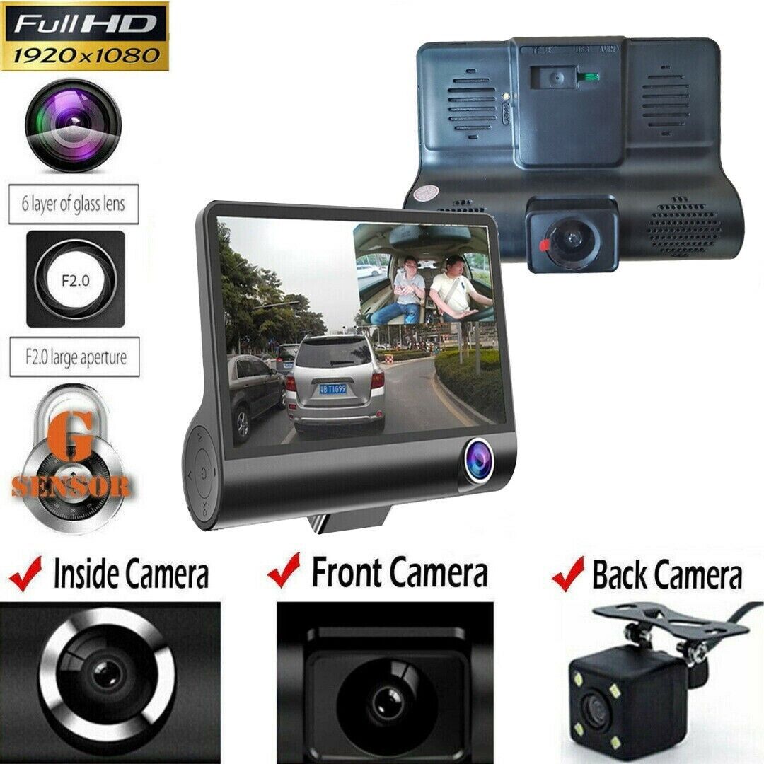 1080P 4" Dual Lens HD Dash Cam with Rearview Camera, G Sensor, and Night Vision