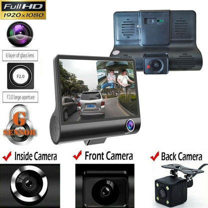 1080P 4" Dual Lens HD Dash Cam with Rearview Camera, G Sensor, and Night Vision