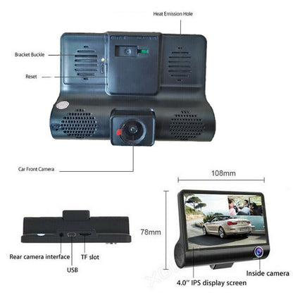 1080P 4" Dual Lens HD Dash Cam with Rearview Camera, G Sensor, and Night Vision