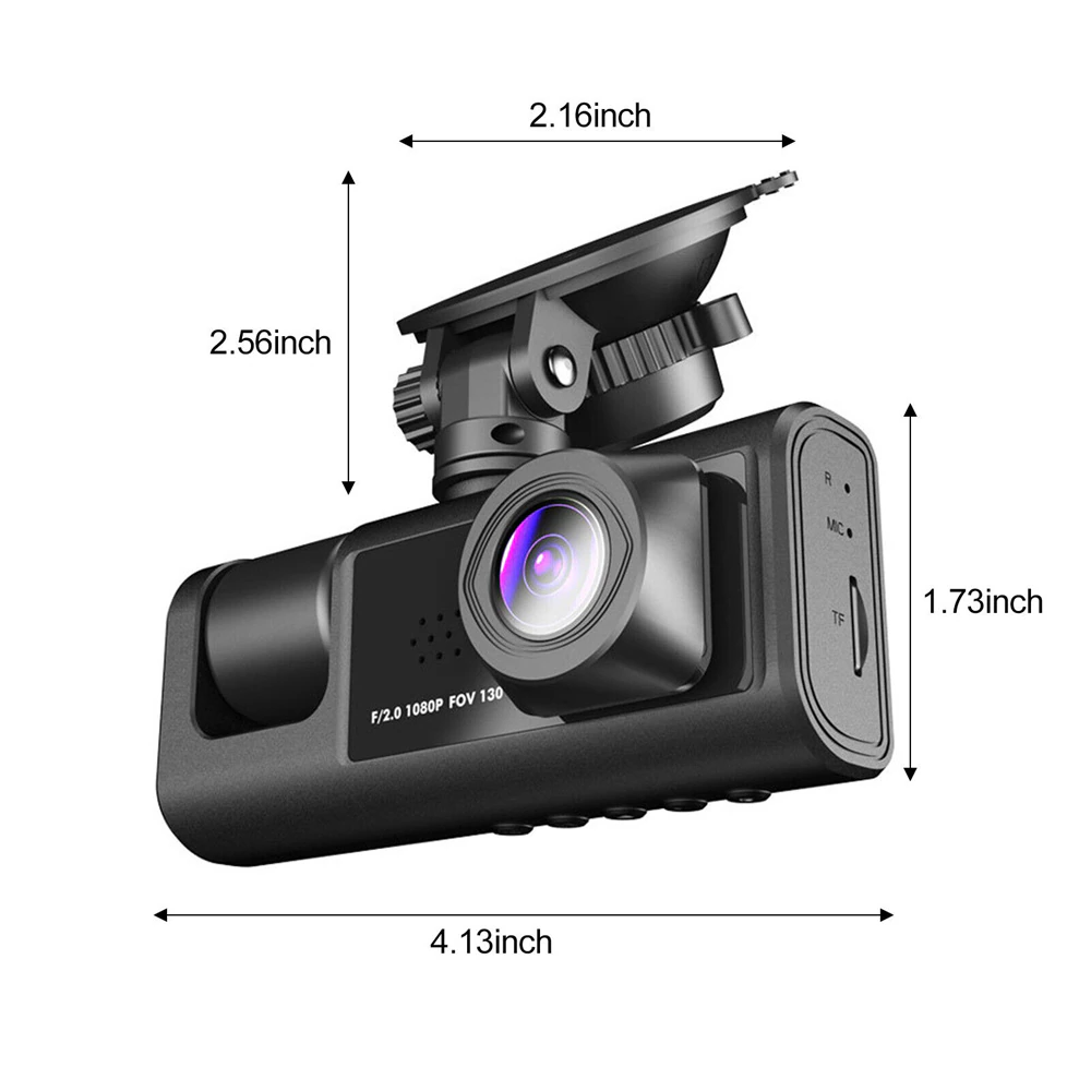 1080P Triple Lens Dash Cam with Front, Rear & Cabin Cameras