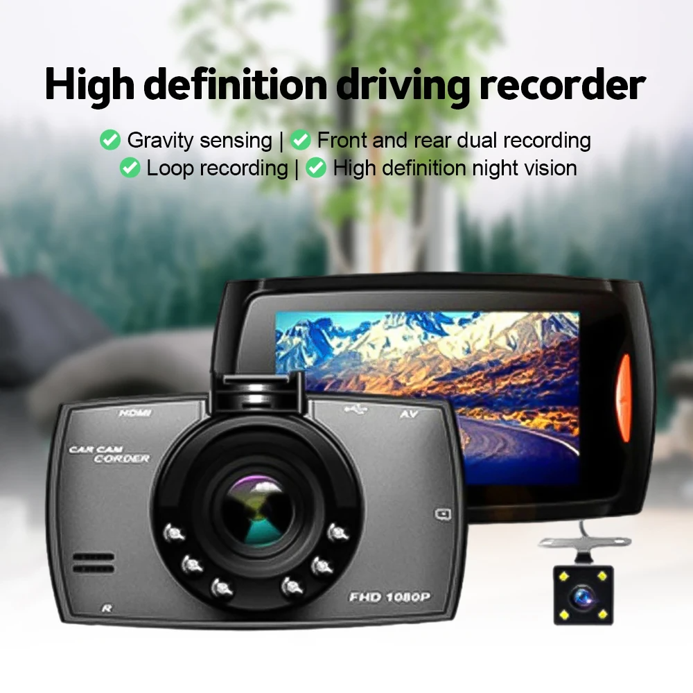 2.7" 1080P Dual Dash Cam with Night Vision & G Sensor