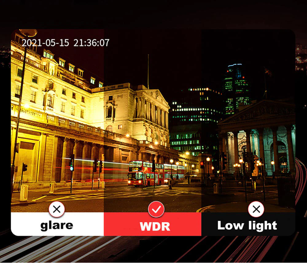 1080P Triple Lens Dash Cam with Front, Rear & Cabin Cameras