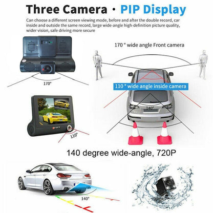 1080P 4" Dual Lens HD Dash Cam with Rearview Camera, G Sensor, and Night Vision