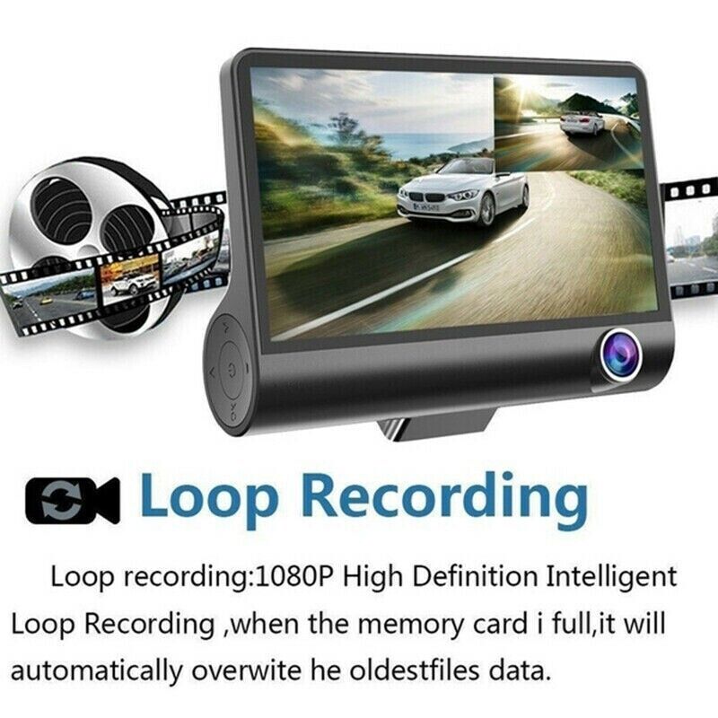 1080P 4" Dual Lens HD Dash Cam with Rearview Camera, G Sensor, and Night Vision