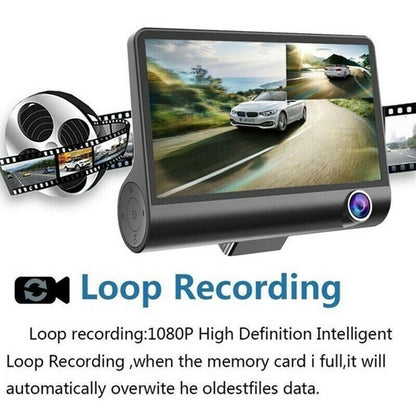 1080P 4" Dual Lens HD Dash Cam with Rearview Camera, G Sensor, and Night Vision