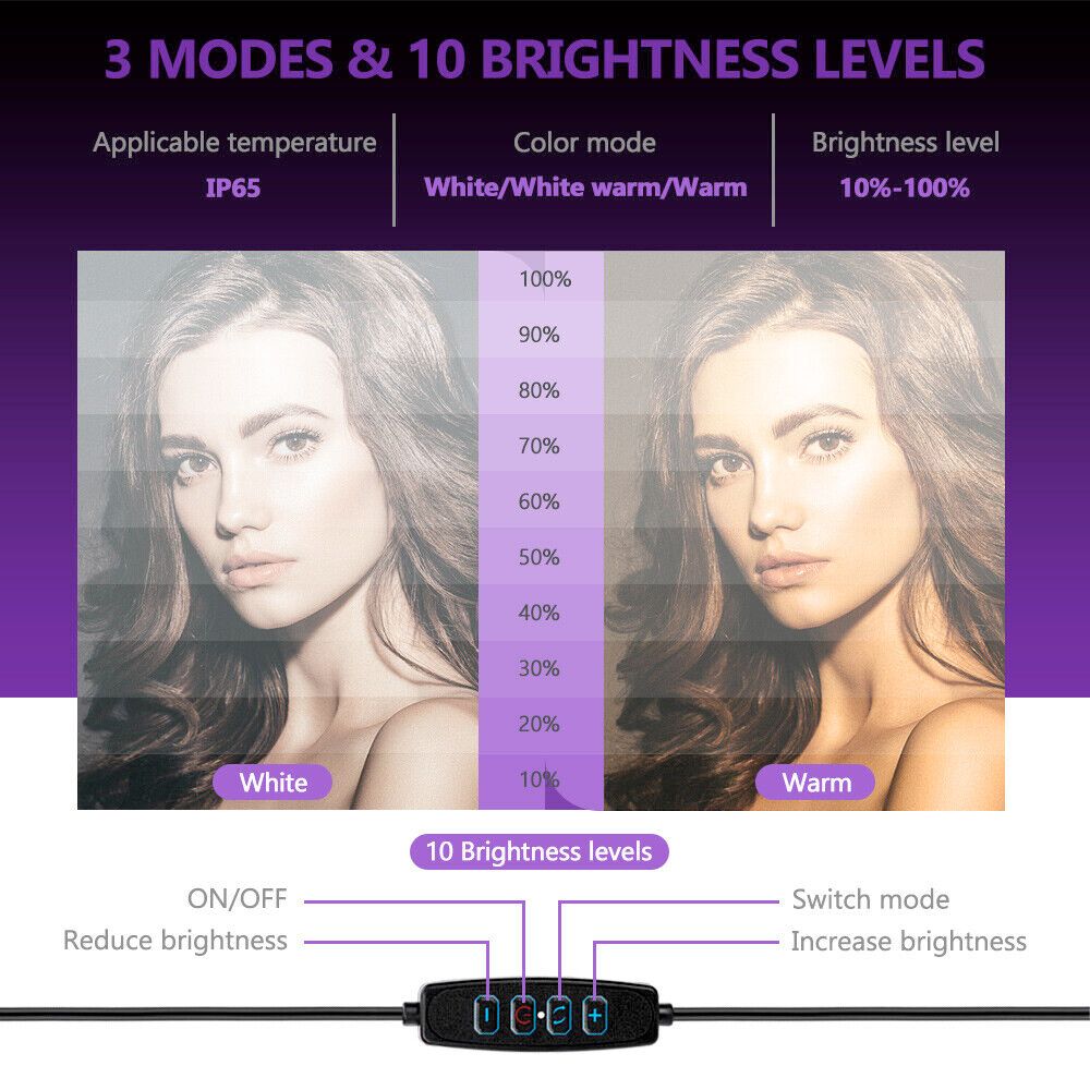 10" LED Ring Light with Adjustable Tripod Stand, Desk Mount & Bluetooth Remote