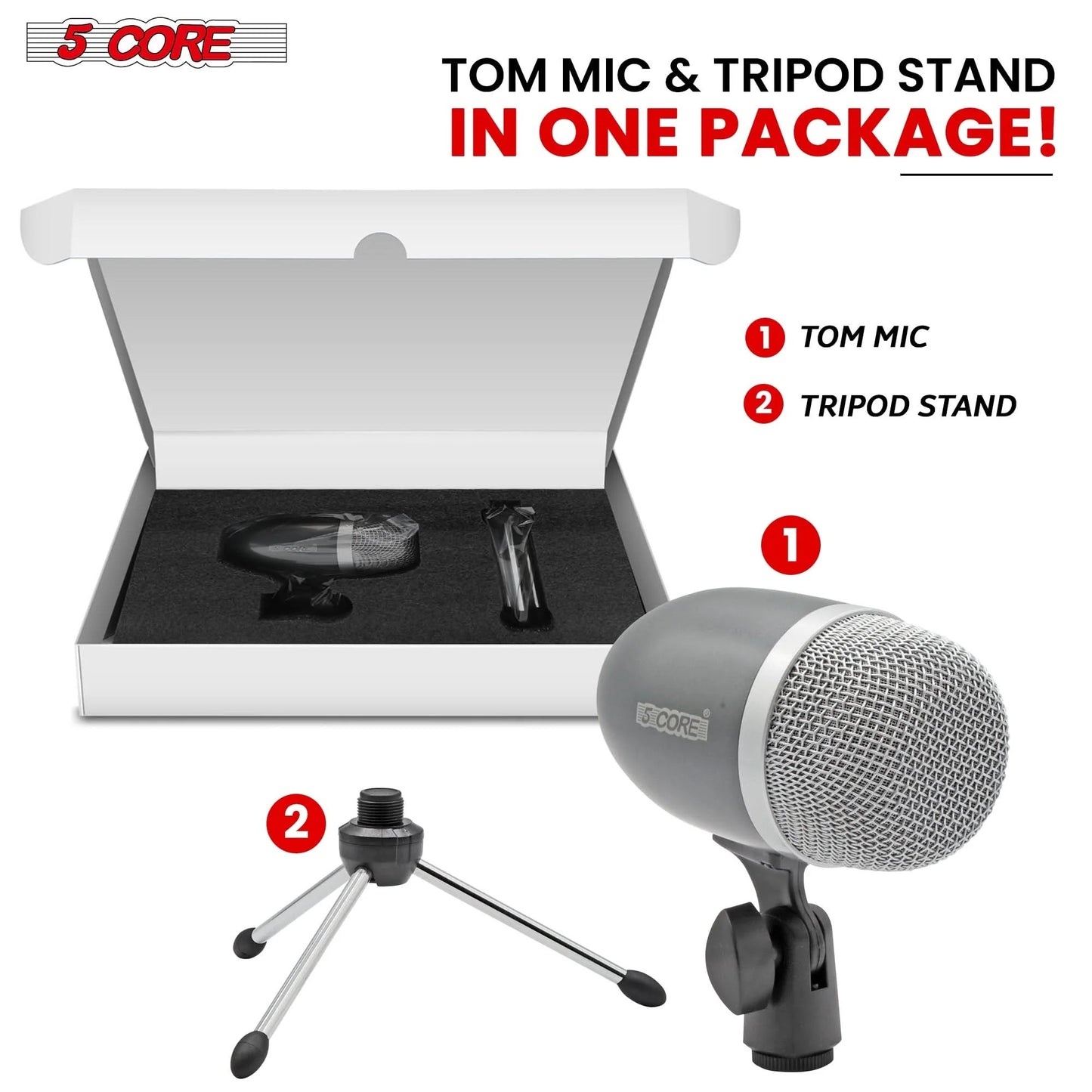 5Core Tom Snare Mic Cardioid Dynamic Microphone for Drum Kit