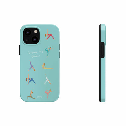 Yoga Poses Blue Tough iPhone Case with Wireless Charging Support
