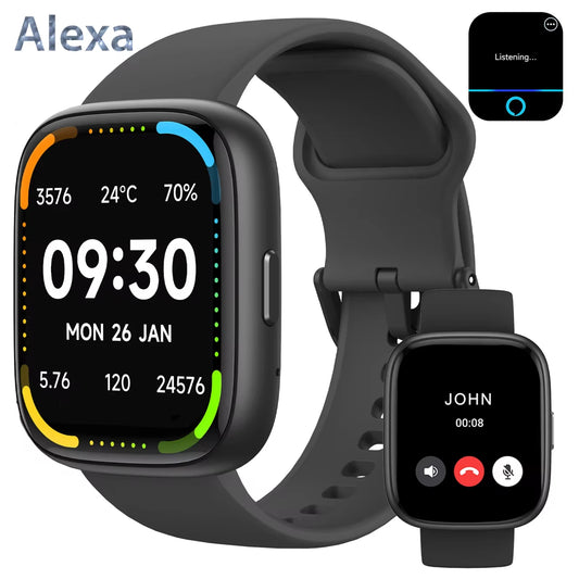 Alexa Smart watch, wireless calling /dial, calling reminder and rejection, SMS reminder, Custom Wallpaper, /Andriod