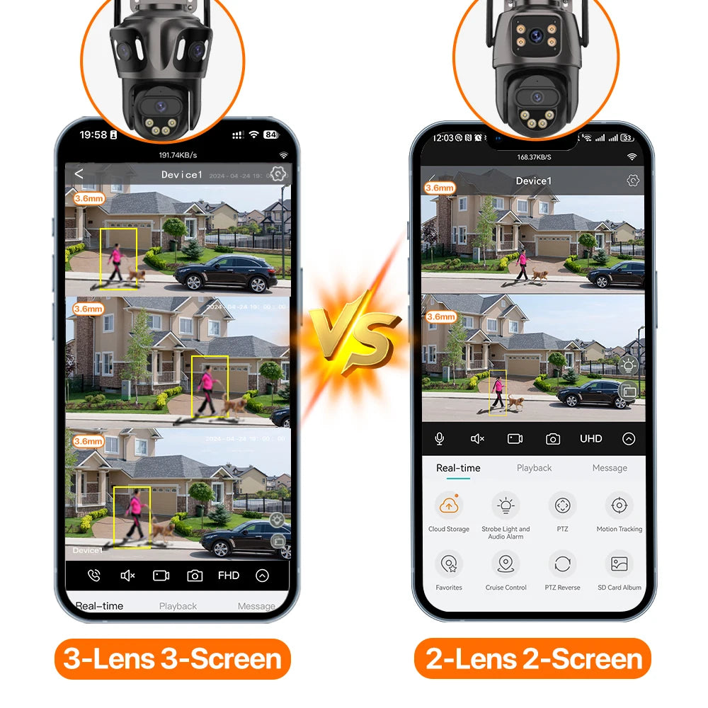 4K Dual-Lens Outdoor WiFi Camera – AI Human Detection, PTZ, IP66 Waterproof, iCSee App