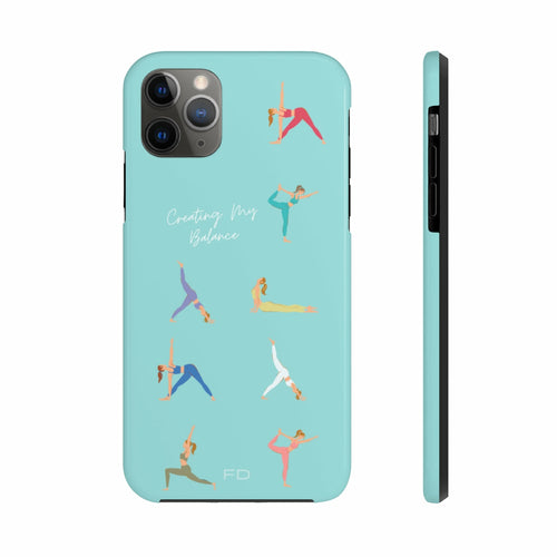 Yoga Poses Blue Tough iPhone Case with Wireless Charging Support