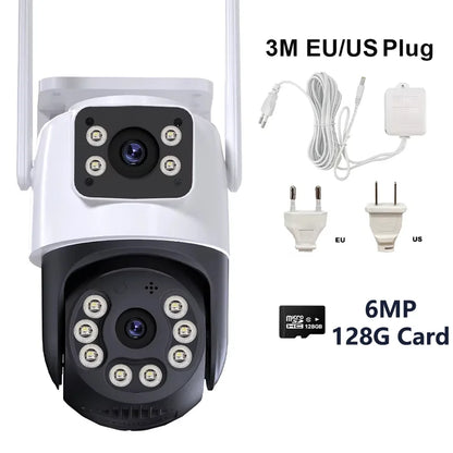 8MP 4K iCSee WiFi Camera PTZ Dual Screens Auto Tracking Night Vision CCTV Surveillance Camera Outdoor 6MP Security IP Camera