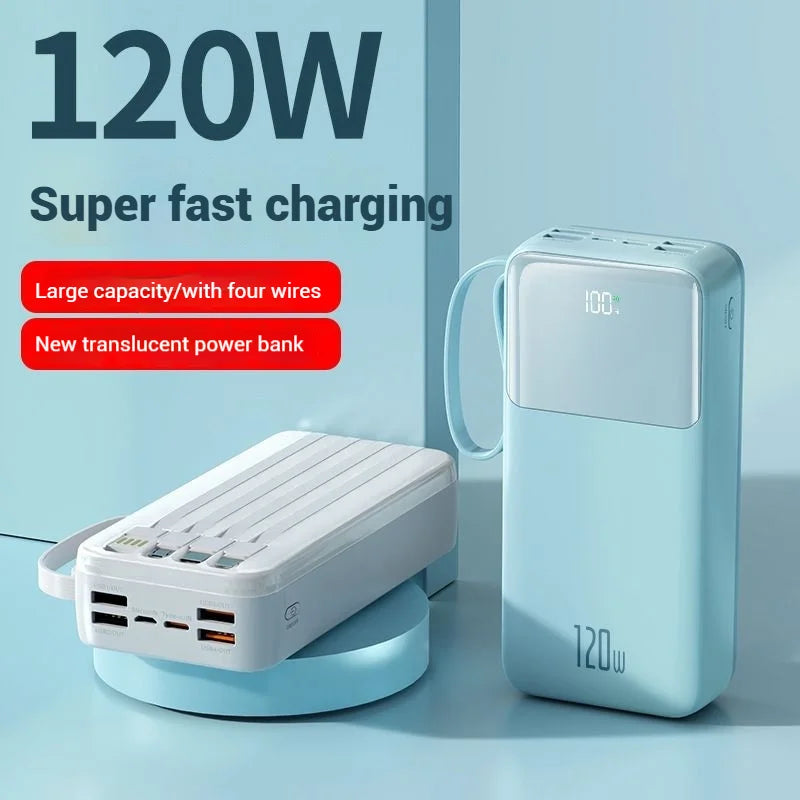 50000mAh Power Bank Large Capacity Mobile Power Fast Charging Multi Port Digital Display With 4 Cables For iPhone Samsung Xiaomi