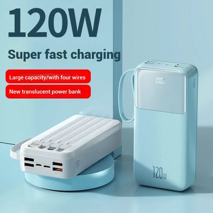 50000mAh Power Bank Large Capacity Mobile Power Fast Charging Multi Port Digital Display With 4 Cables For iPhone Samsung Xiaomi
