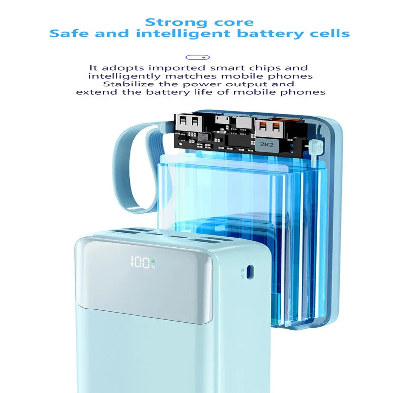 50000mAh Power Bank Large Capacity Mobile Power Fast Charging Multi Port Digital Display With 4 Cables For iPhone Samsung Xiaomi