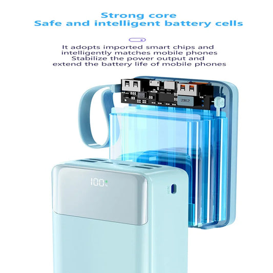 50000mAh Power Bank Large Capacity Mobile Power Fast Charging Multi Port Digital Display With 4 Cables For iPhone Samsung Xiaomi