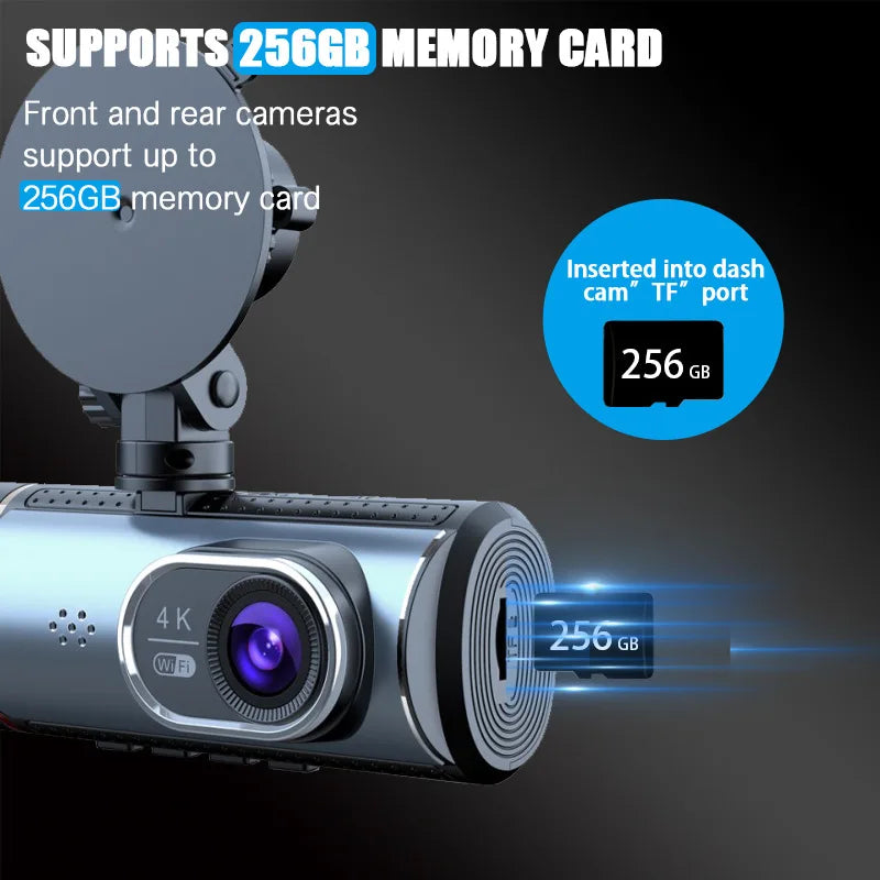 4K UHD 3 Channel Dash Cam with 5G WiFi, Night Vision, GPS & Loop Recording