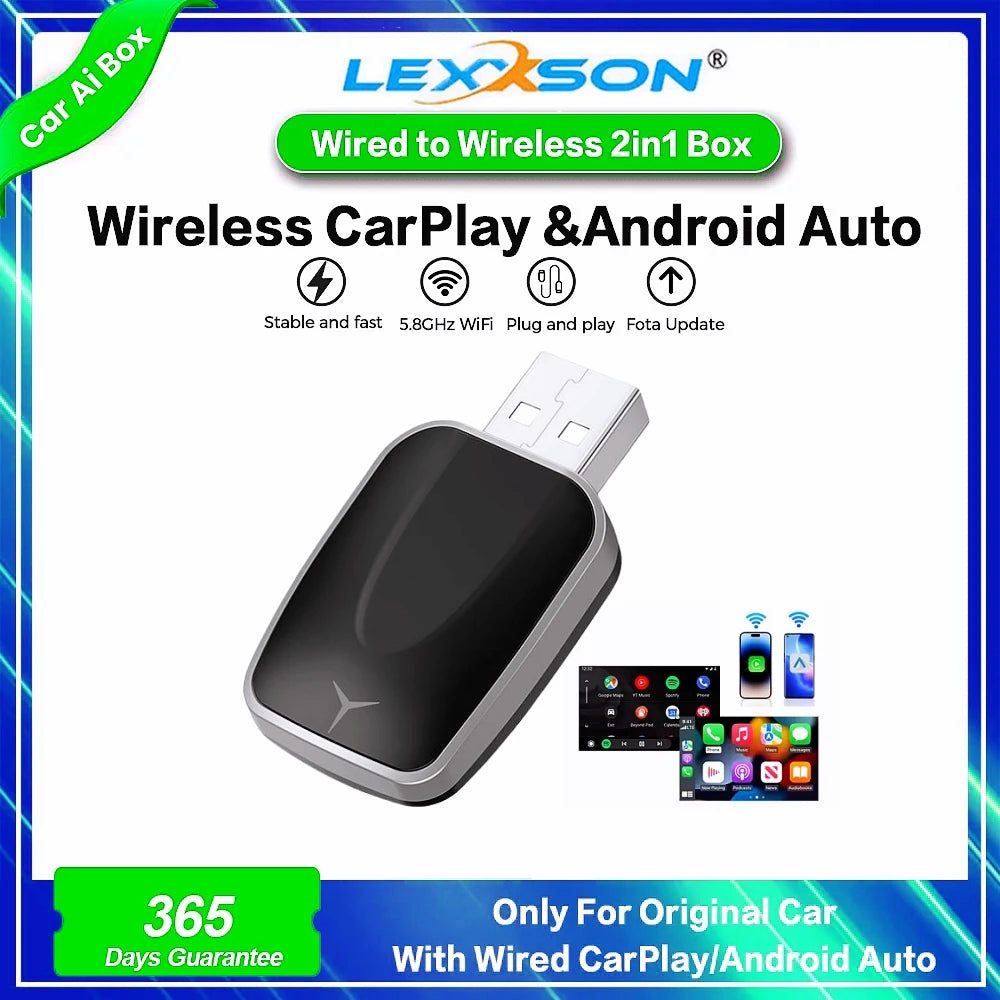 2-in-1 AI Car Adapter – Wired to Wireless CarPlay & Android Auto, WiFi Smart Dongle, Plug & Play