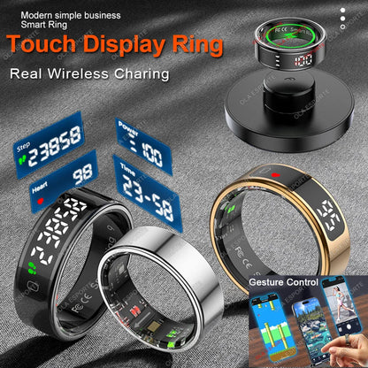 2025 Display Screen Smart Ring With Wireless Charging Health Monitor Smartring Sports Fitness Tracker IP68 5ATM Waterproof Rings
