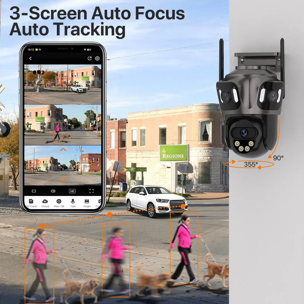 4K Dual-Lens Outdoor WiFi Camera – AI Human Detection, PTZ, IP66 Waterproof, iCSee App