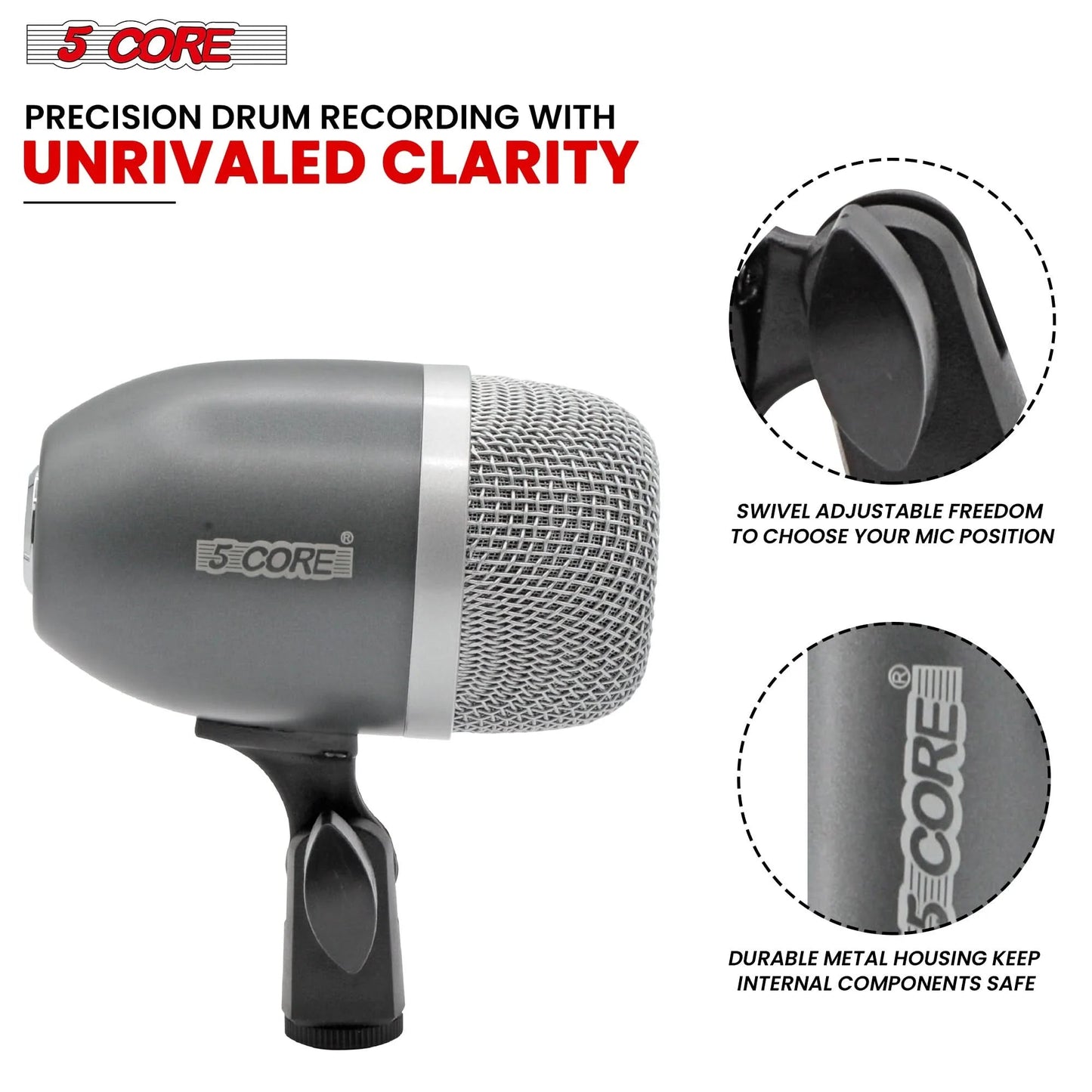 5Core Tom Snare Mic Cardioid Dynamic Microphone for Drum Kit