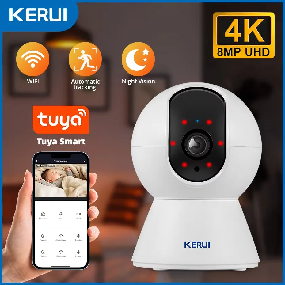 KERUI 5MP 4K Mini WiFi Camera – AI Tracking, Tuya Smart, Indoor CCTV