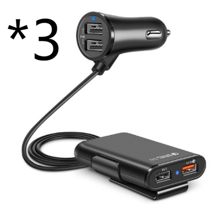 Back Seat Car Charger with 4 USB Ports QC3.0 Fast Charging & Clip Holder