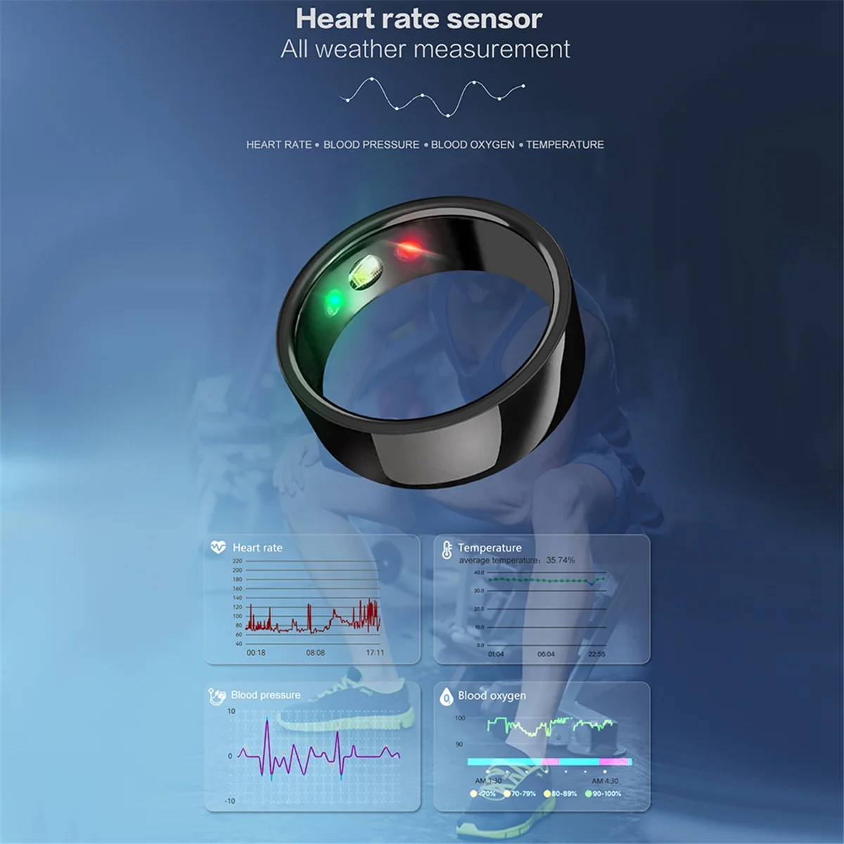 AD41-SR200 Smart Ring Activity Fitness Tracker Blood Oxygen Blood Pressure Sleep Monitor Finger Ring for IOS Android