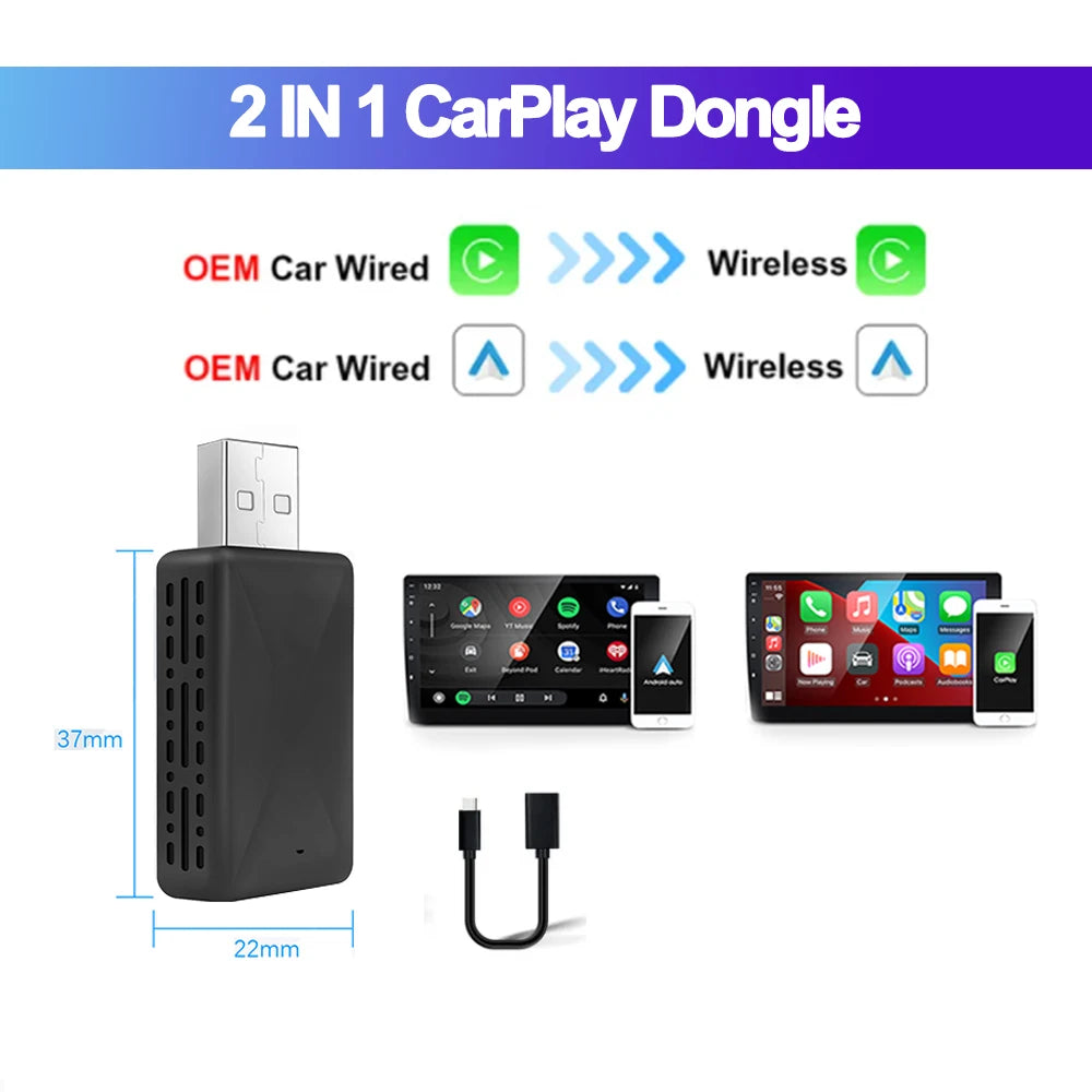 2-in-1 AI Car Adapter – Wired to Wireless CarPlay & Android Auto, WiFi Smart Dongle, Plug & Play