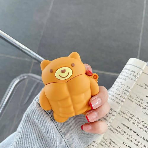 Playful Cartoon Muscle Bear Earbuds Cover