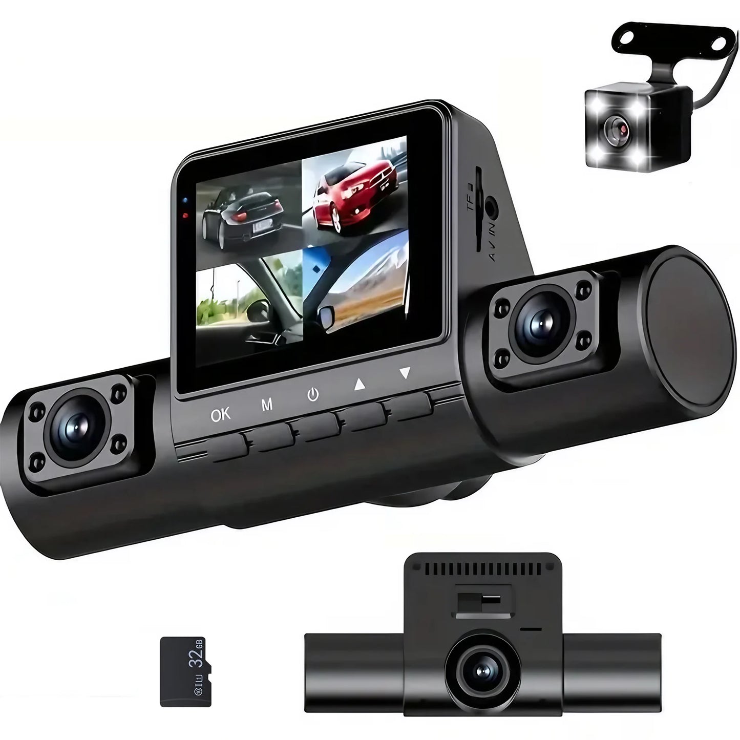 STONEGO 4 Lens 1080P Dash Cam Full HD, Wide Angle, Loop Recording, IPS Display