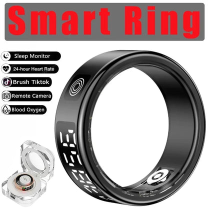 Smart Ring with Charging Box-5ATM Waterproof Step Health Tracker Heart Rate Blood Oxygen Monitor Sleep Monitoring LCD Display
