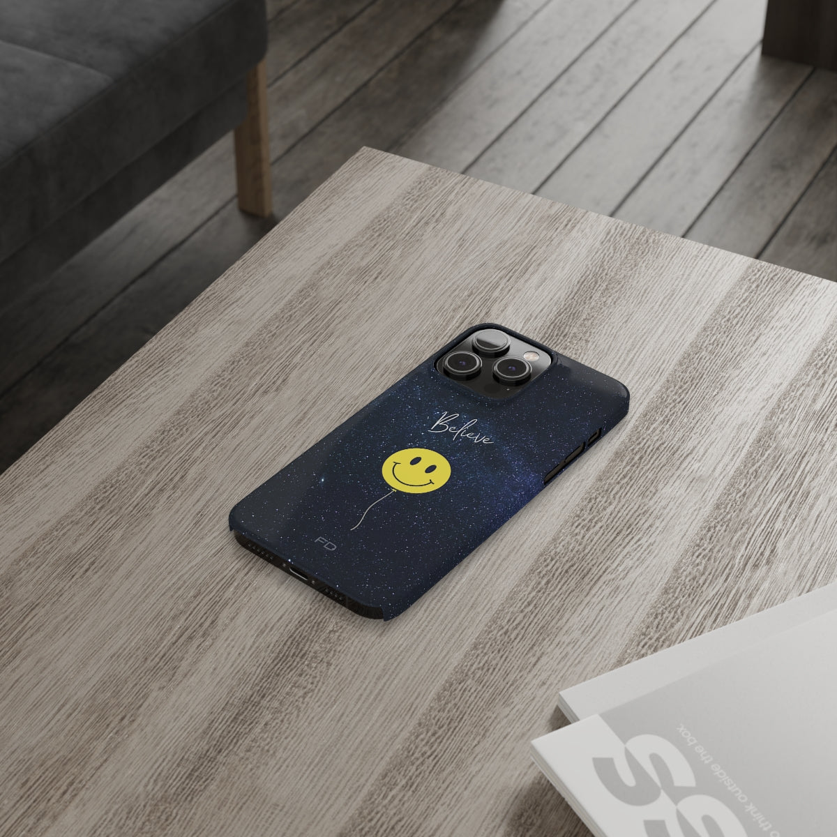 Smiley Face in Space "Believe" Slim iPhone 14 Case
