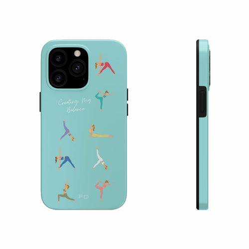Yoga Poses Blue Tough iPhone Case with Wireless Charging Support