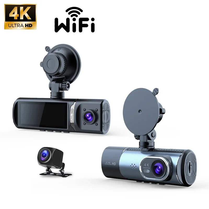4K UHD 3 Channel Dash Cam with 5G WiFi, Night Vision, GPS & Loop Recording