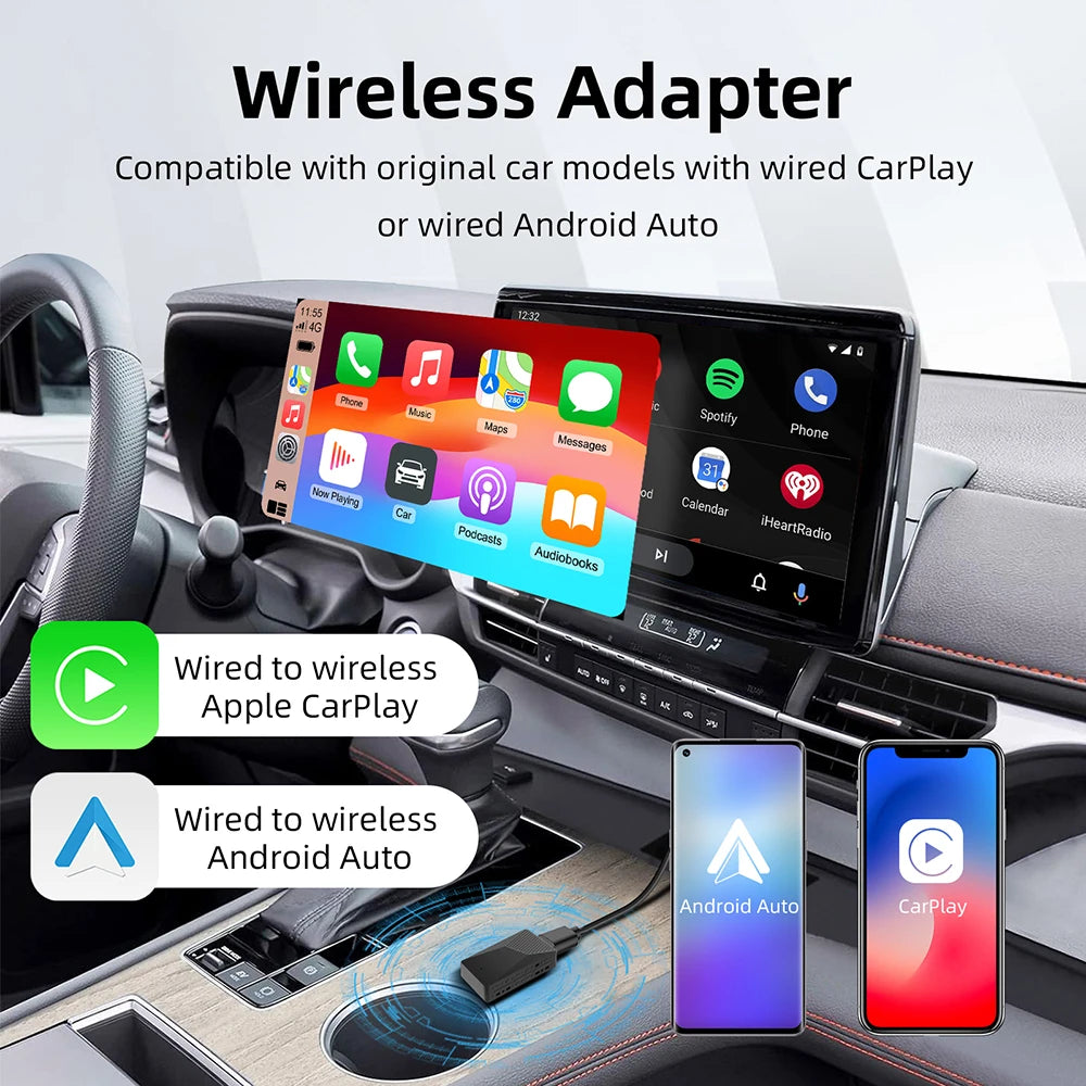 2-in-1 AI Car Adapter – Wired to Wireless CarPlay & Android Auto, WiFi Smart Dongle, Plug & Play