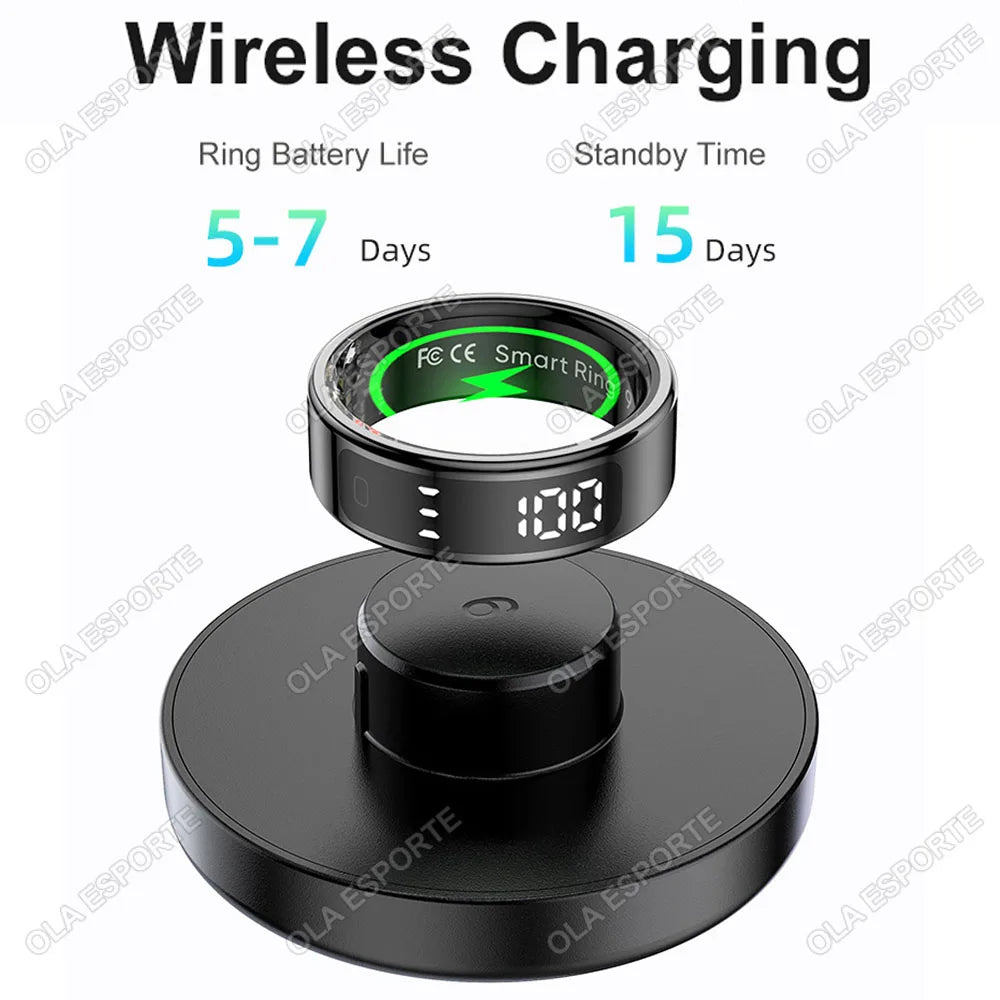2025 Display Screen Smart Ring With Wireless Charging Health Monitor Smartring Sports Fitness Tracker IP68 5ATM Waterproof Rings