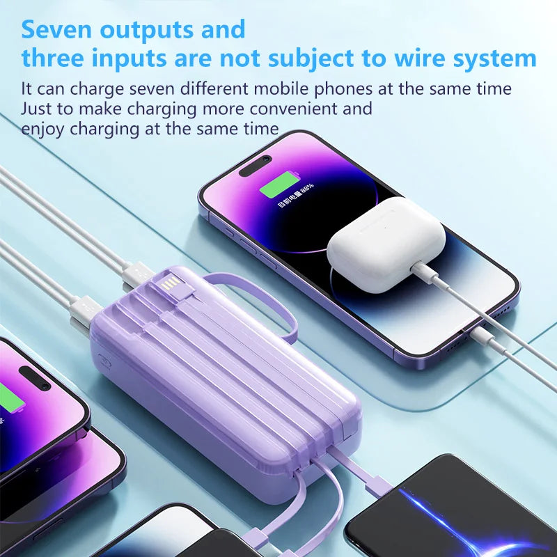 50000mAh Power Bank Large Capacity Mobile Power Fast Charging Multi Port Digital Display With 4 Cables For iPhone Samsung Xiaomi