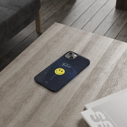 Smiley Face in Space "Believe" Slim iPhone 14 Case