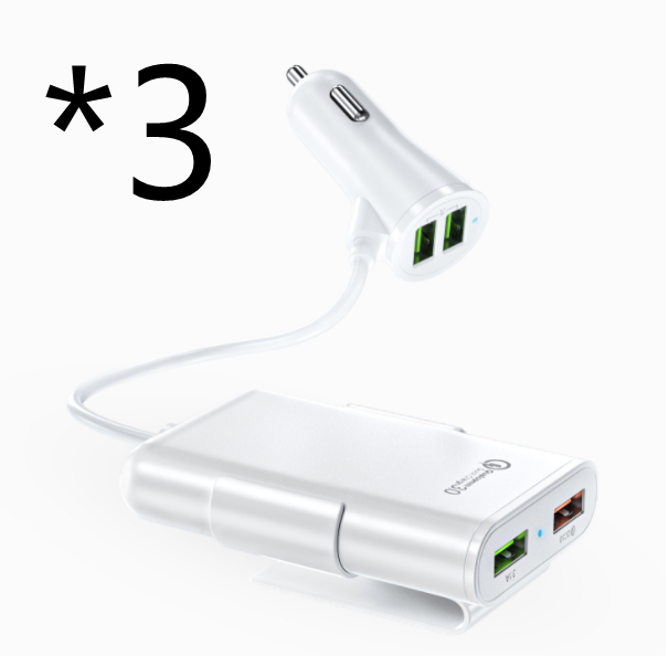 Back Seat Car Charger with 4 USB Ports QC3.0 Fast Charging & Clip Holder