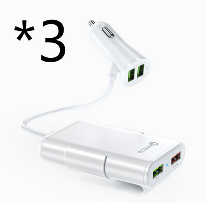 Back Seat Car Charger with 4 USB Ports QC3.0 Fast Charging & Clip Holder