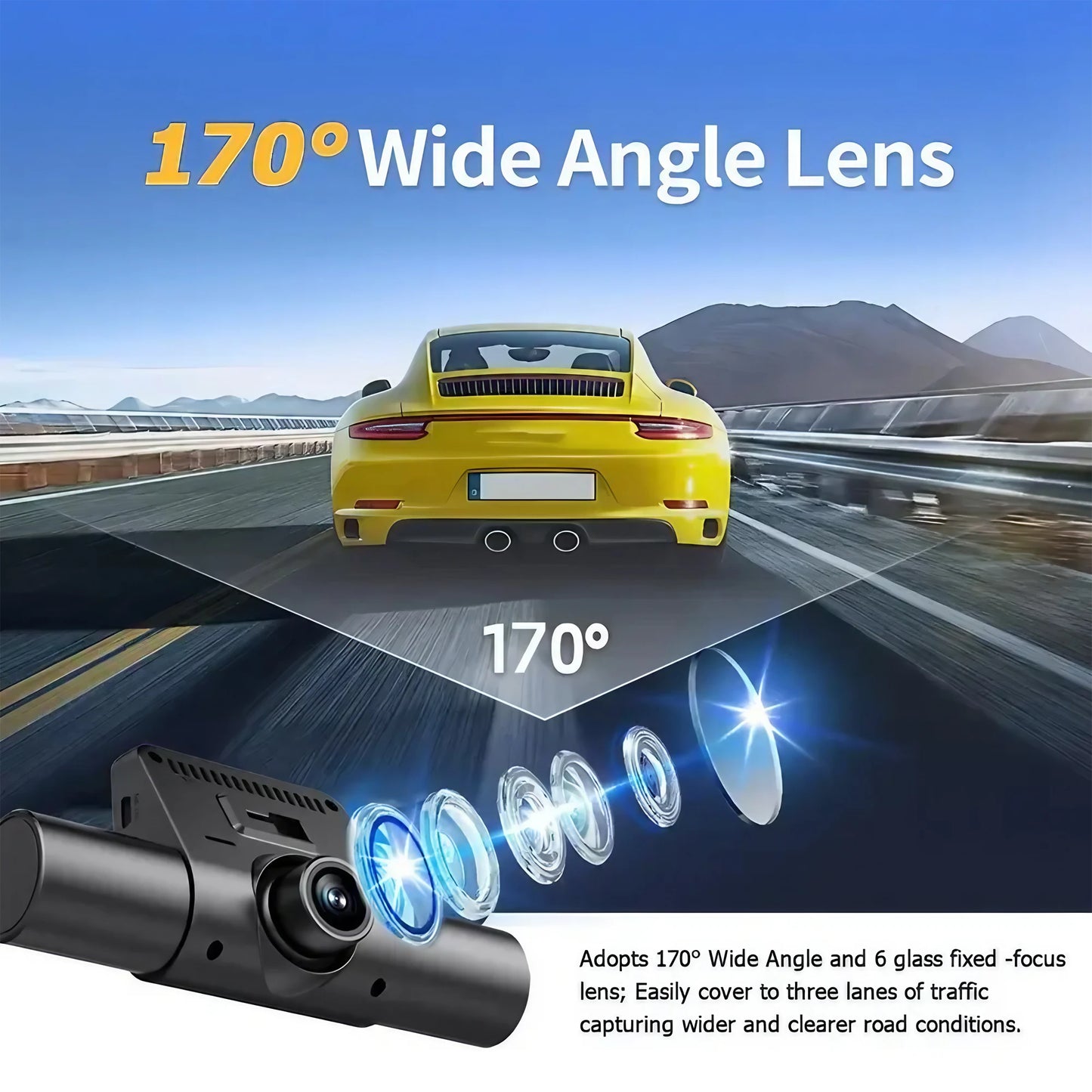 STONEGO 4 Lens 1080P Dash Cam Full HD, Wide Angle, Loop Recording, IPS Display