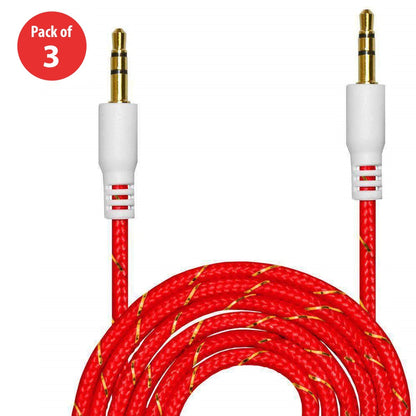 3.5mm Nylon Tangle-Free Auxiliary Audio Cord Cable - 3 ft. (pack of 3)