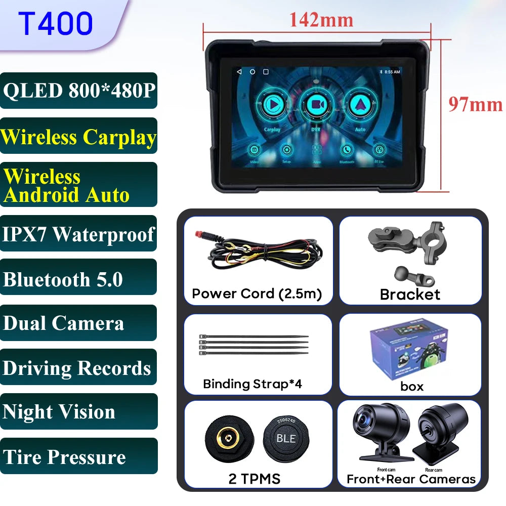 5 Inch Motorcycle Carplay GPS Waterproof Android Auto For Moto Multimedia Digital Dashboard Display Screen Dash Cam Monitor Bike