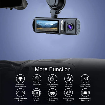 4K UHD 3 Channel Dash Cam with 5G WiFi, Night Vision, GPS & Loop Recording