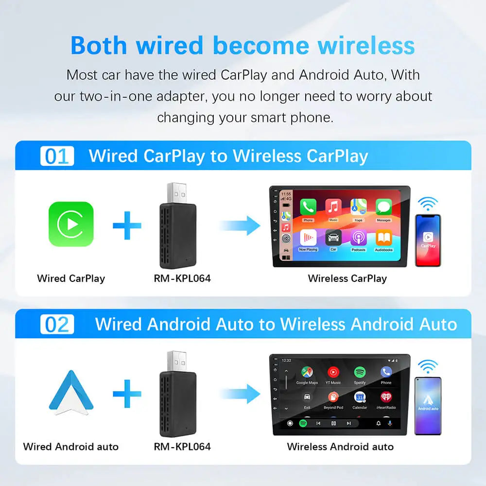 2-in-1 AI Car Adapter – Wired to Wireless CarPlay & Android Auto, WiFi Smart Dongle, Plug & Play