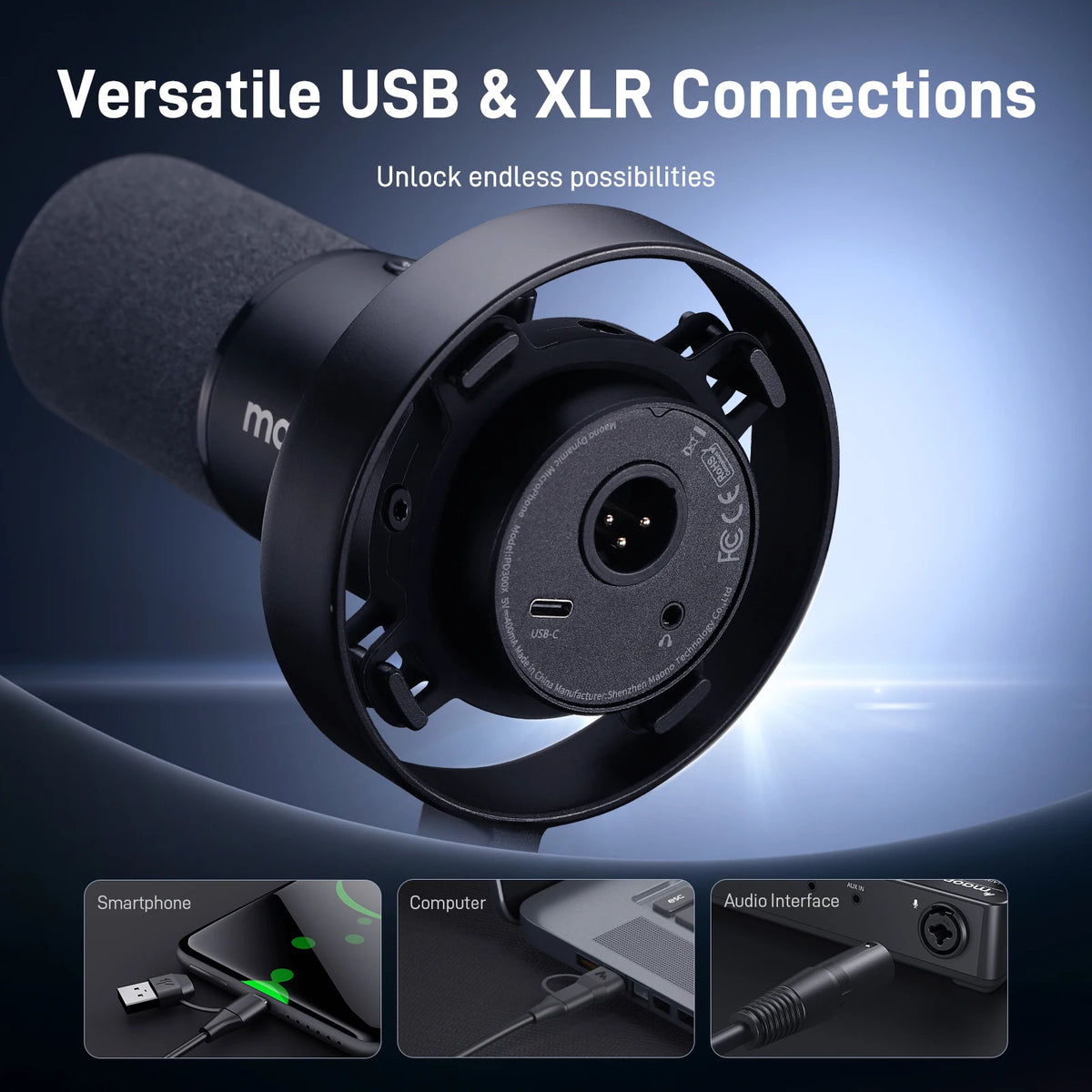 MAONO PD300X Dynamic Microphone XLR USB Podcast Microphone